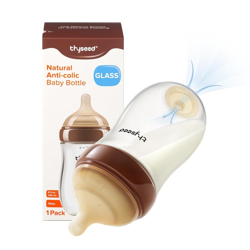 thyseed Natural Anti-Colic Baby Bottles That Mimic Breastfeeding Newborn Breast Like Nursing Bottle (0+ Months), 8 Ounce,1 Pack - Image 1